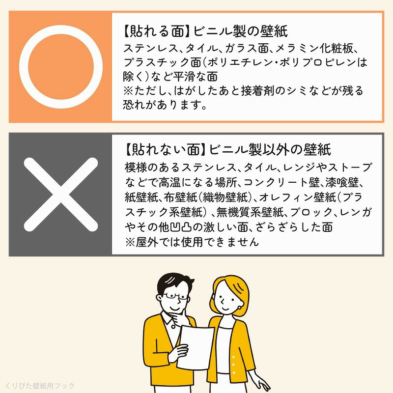 はがせるフックくりぴたフック壁紙用　（耐荷重1kg）使用方法等